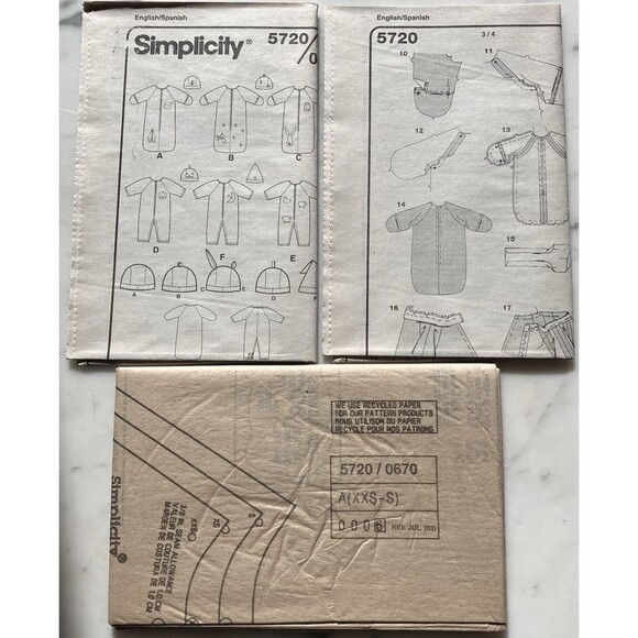 Simplicity Pattern 5720 Baby Bunting One Piece Romper & Hats Uncut New Sleeper - Picture 4 of 4